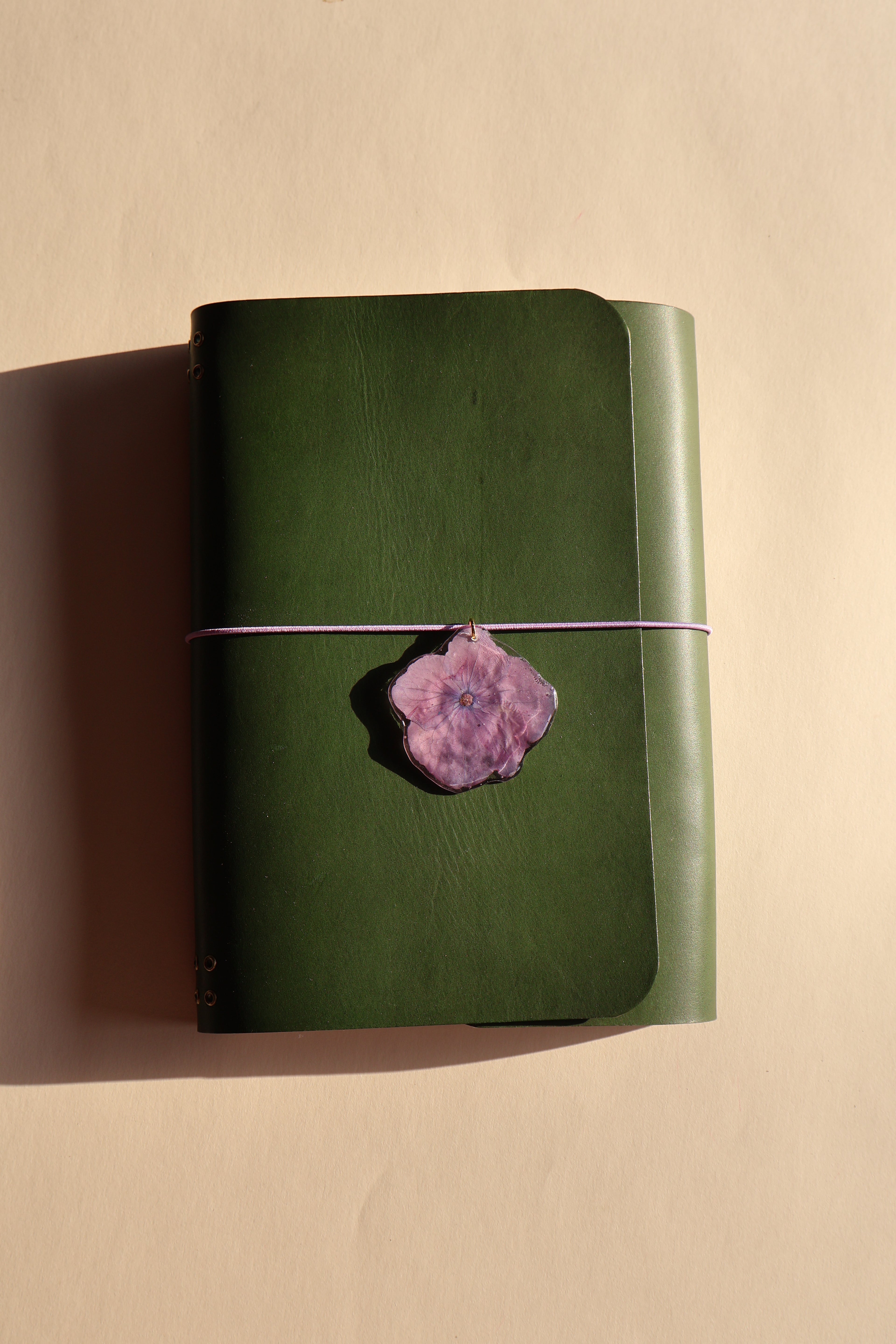 Matcha journal  with a pastel on a beige background